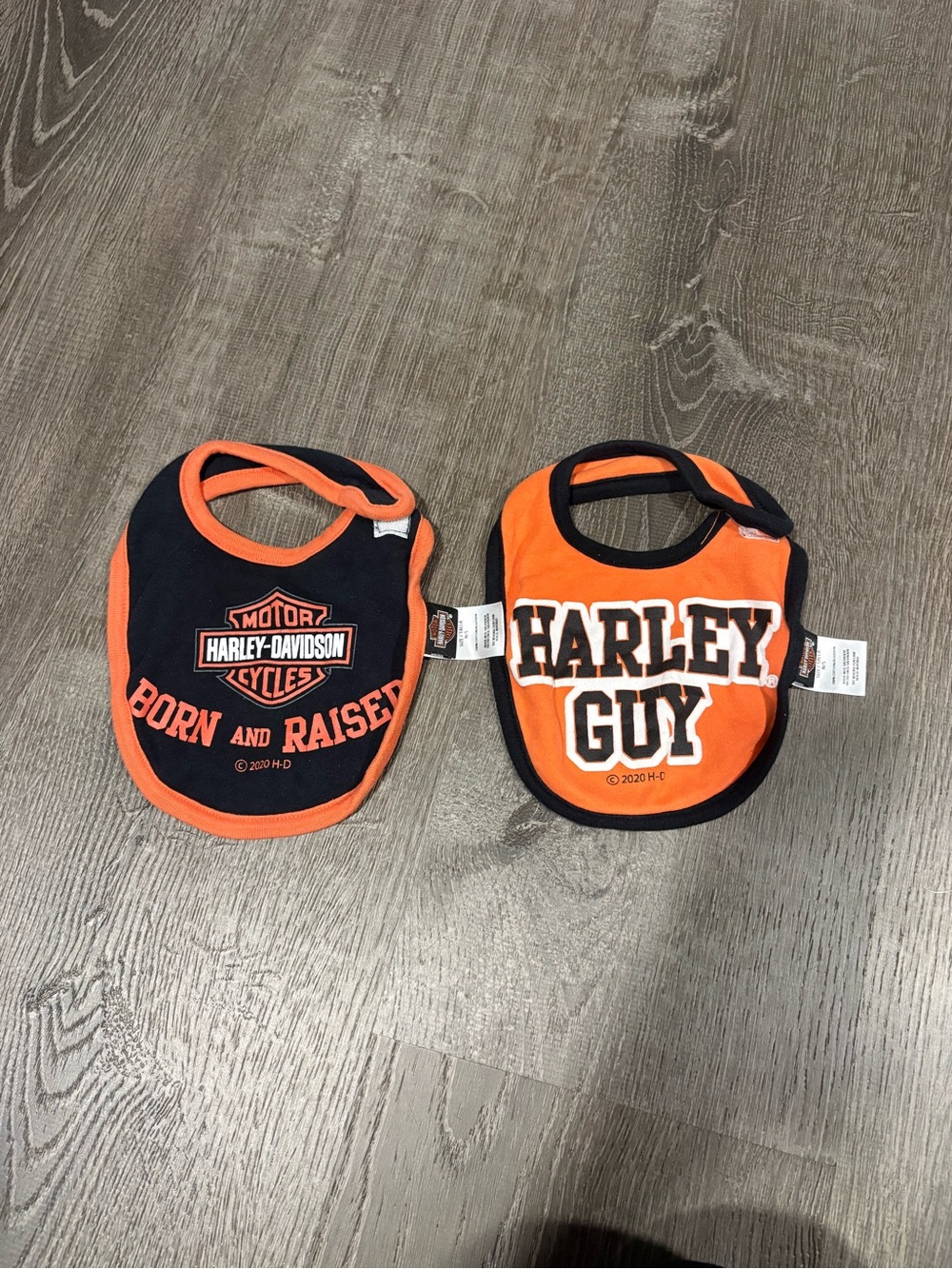 Harley-Davidson Baby Bibs Set - Orange & Black "Harley Guy" & "Born and Raised"
